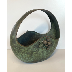 ANTICO CESTINO VINTAGE OTTONE PRIMI '900 DECORO UVA ART NOUVEAU CENTROTAVOLA