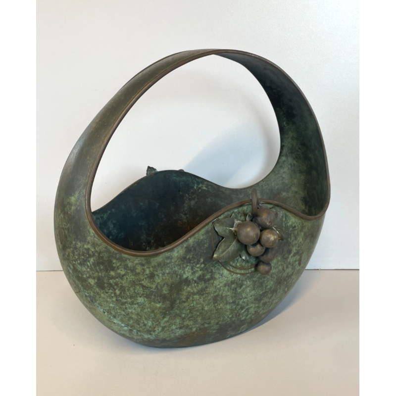 ANTICO CESTINO VINTAGE OTTONE PRIMI '900 DECORO UVA ART NOUVEAU CENTROTAVOLA