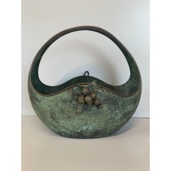 ANTICO CESTINO VINTAGE OTTONE PRIMI '900 DECORO UVA ART NOUVEAU CENTROTAVOLA