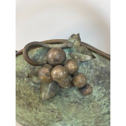ANTICO CESTINO VINTAGE OTTONE PRIMI '900 DECORO UVA ART NOUVEAU CENTROTAVOLA