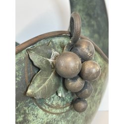 ANTICO CESTINO VINTAGE OTTONE PRIMI '900 DECORO UVA ART NOUVEAU CENTROTAVOLA