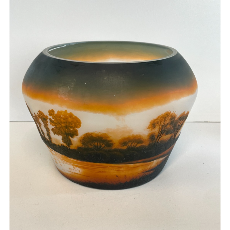ANTICA COPPA VETRO D'ARGENTAL GLOBULARE PAUL NICOLAS ART NOUVEAU PATE 1920 VASO