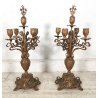 ANTICA COPPIA CANDELIERE Liberty EPOCA 900 Bronzo Dorato CANDELABRO PORTACANDELE