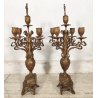 ANTICA COPPIA CANDELIERE Liberty EPOCA 900 Bronzo Dorato CANDELABRO PORTACANDELE
