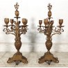 ANTICA COPPIA CANDELIERE Liberty EPOCA 900 Bronzo Dorato CANDELABRO PORTACANDELE