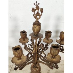 ANTICA COPPIA CANDELIERE Liberty EPOCA 900 Bronzo Dorato CANDELABRO PORTACANDELE