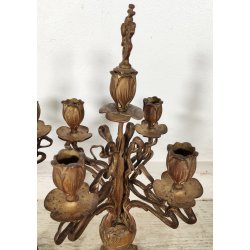 ANTICA COPPIA CANDELIERE Liberty EPOCA 900 Bronzo Dorato CANDELABRO PORTACANDELE