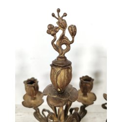 ANTICA COPPIA CANDELIERE Liberty EPOCA 900 Bronzo Dorato CANDELABRO PORTACANDELE