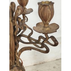 ANTICA COPPIA CANDELIERE Liberty EPOCA 900 Bronzo Dorato CANDELABRO PORTACANDELE