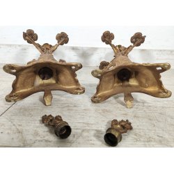 ANTICA COPPIA CANDELIERE Liberty EPOCA 900 Bronzo Dorato CANDELABRO PORTACANDELE