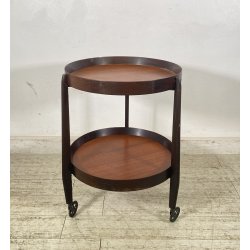 CARRELLO BAR ROTONDO DESIGN 1960 VINTAGE ITALY BAR TROLLEY 2 RIPIANI OLD LEGNO