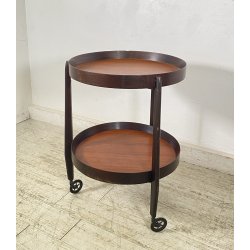 CARRELLO BAR ROTONDO DESIGN 1960 VINTAGE ITALY BAR TROLLEY 2 RIPIANI OLD LEGNO