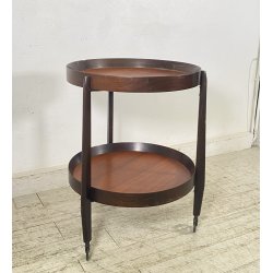 CARRELLO BAR ROTONDO DESIGN 1960 VINTAGE ITALY BAR TROLLEY 2 RIPIANI OLD LEGNO