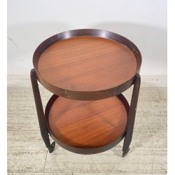CARRELLO BAR ROTONDO DESIGN 1960 VINTAGE ITALY BAR TROLLEY 2 RIPIANI OLD LEGNO