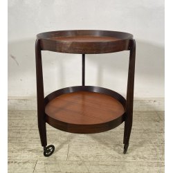 CARRELLO BAR ROTONDO DESIGN 1960 VINTAGE ITALY BAR TROLLEY 2 RIPIANI OLD LEGNO