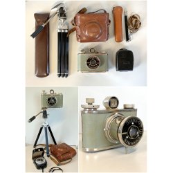 LOTTO FOTOCAMERA ANALOGICA Tahbes Synchrona 6X6 ALBADA TREPPIEDE ESPOSIMETRO '48