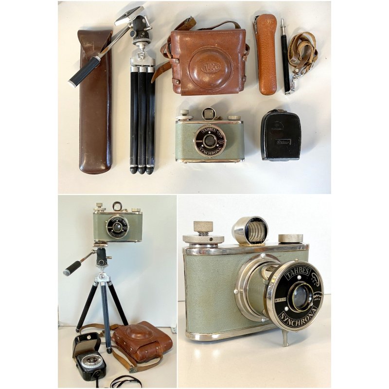 LOTTO FOTOCAMERA ANALOGICA Tahbes Synchrona 6X6 ALBADA TREPPIEDE ESPOSIMETRO '48