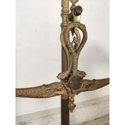 ANTICA BILANCIA VITTORIANA 2 PIATTI epoca 800 BRONZO DECORO DELFINI 8 PESI LIBRA