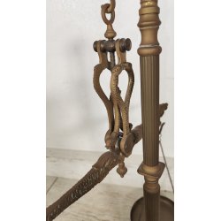 ANTICA BILANCIA VITTORIANA 2 PIATTI epoca 800 BRONZO DECORO DELFINI 8 PESI LIBRA