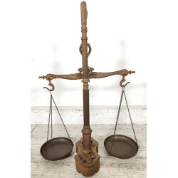 ANTICA BILANCIA VITTORIANA 2 PIATTI epoca 800 BRONZO DECORO DELFINI 8 PESI LIBRA