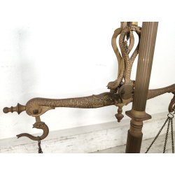 ANTICA BILANCIA VITTORIANA 2 PIATTI epoca 800 BRONZO DECORO DELFINI 8 PESI LIBRA