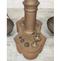 ANTICA BILANCIA VITTORIANA 2 PIATTI epoca 800 BRONZO DECORO DELFINI 8 PESI LIBRA