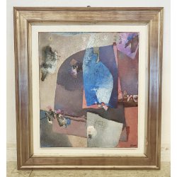 QUADRO DIPINTO ASTRATTO G. Duso TELA Tecnica Mista Sabbia ARTE MODERNA cornice