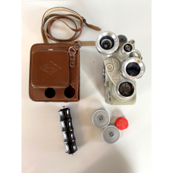 CINEPRESA 8mm VINTAGE EUMIG C3 TORRETTA TRE OBIETTIVI CUSTODIA CUOIO AUSTRIA '50