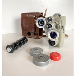 CINEPRESA 8mm VINTAGE EUMIG C3 TORRETTA TRE OBIETTIVI CUSTODIA CUOIO AUSTRIA '50