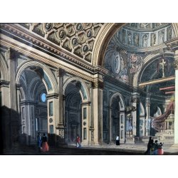 ANTICO QUADRO ACQUERELLO PROSPETTIVA INTERNO Santuario S. Maria PRESSO San Celso
