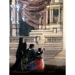 ANTICO QUADRO ACQUERELLO PROSPETTIVA INTERNO Santuario S. Maria PRESSO San Celso