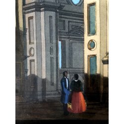 ANTICO QUADRO ACQUERELLO PROSPETTIVA INTERNO Santuario S. Maria PRESSO San Celso