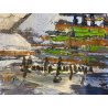DIPINTO ASTRATTO OLIO SPATOLA VEDUTA PARIGI PONTE SENNA AUTUNNO Torre Eiffel '60