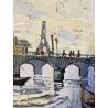 DIPINTO ASTRATTO OLIO SPATOLA VEDUTA PARIGI PONTE SENNA AUTUNNO Torre Eiffel '60