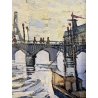 DIPINTO ASTRATTO OLIO SPATOLA VEDUTA PARIGI PONTE SENNA AUTUNNO Torre Eiffel '60