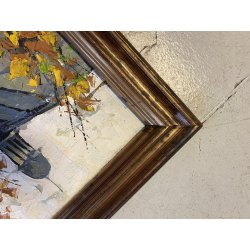 DIPINTO ASTRATTO OLIO SPATOLA VEDUTA PARIGI PONTE SENNA AUTUNNO Torre Eiffel '60