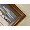 DIPINTO ASTRATTO OLIO SPATOLA VEDUTA PARIGI PONTE SENNA AUTUNNO Torre Eiffel '60