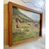 DIPINTO OLIO Rolini S. PAESAGGIO ALPINO SCENA BUCOLICA CONTADINO FONTE PASCOLO