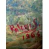 DIPINTO OLIO Rolini S. PAESAGGIO ALPINO SCENA BUCOLICA CONTADINO FONTE PASCOLO