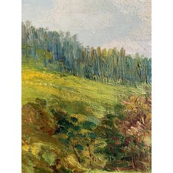 DIPINTO OLIO Rolini S. PAESAGGIO ALPINO SCENA BUCOLICA CONTADINO FONTE PASCOLO