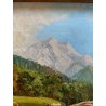 DIPINTO OLIO Rolini S. PAESAGGIO ALPINO SCENA BUCOLICA CONTADINO FONTE PASCOLO