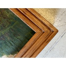 DIPINTO OLIO Rolini S. PAESAGGIO ALPINO SCENA BUCOLICA CONTADINO FONTE PASCOLO