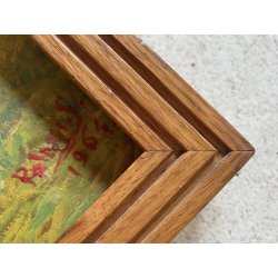 DIPINTO OLIO Rolini S. PAESAGGIO ALPINO SCENA BUCOLICA CONTADINO FONTE PASCOLO