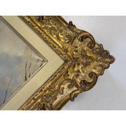 GRANDE ANTICO DIPINTO OLIO TELA Ercole Magrotti PAESAGGIO LACUSTRE AUTUNNALE