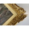 GRANDE ANTICO DIPINTO OLIO TELA Ercole Magrotti PAESAGGIO LACUSTRE AUTUNNALE