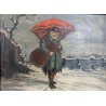 DIPINTO OLIO RITRATTO VAGABONDO VIANDANTE MUSICISTA VIOLOCELLO CLOCHARD NEVE 900