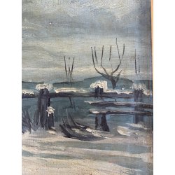 DIPINTO OLIO RITRATTO VAGABONDO VIANDANTE MUSICISTA VIOLOCELLO CLOCHARD NEVE 900