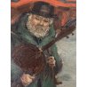 DIPINTO OLIO RITRATTO VAGABONDO VIANDANTE MUSICISTA VIOLOCELLO CLOCHARD NEVE 900