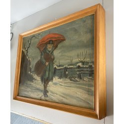 DIPINTO OLIO RITRATTO VAGABONDO VIANDANTE MUSICISTA VIOLOCELLO CLOCHARD NEVE 900