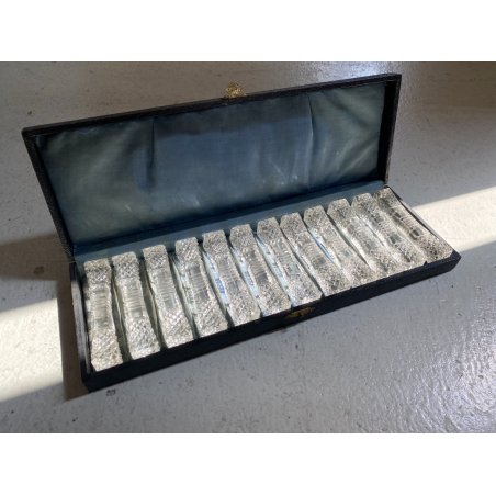 ANTICO SET 12 POGGIACOLTELLI VETRO MOLATO CLEAR GLASS ART DECO'